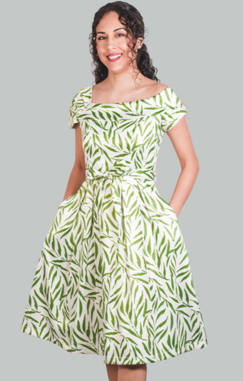 Vestido midi asimétrico verde diseño Kaelis