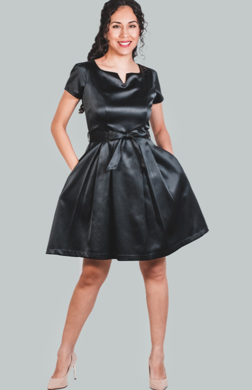 Vestido en A negro satinado Roberta